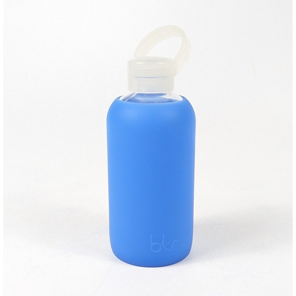 BKR ROMEO GLASS WATER BOTTLE Blue Purple 16oz/500ml Silicone Sleeve
